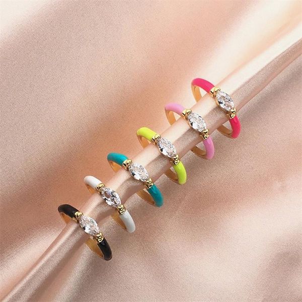 

cluster rings enamel dripping oil oval zircon ring for women, multicolor adjustable copper gold plated party jewelry gift, Golden;silver