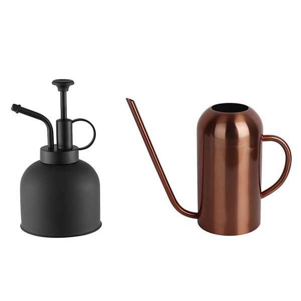 

watering equipments 2 pcs can stainless steel for indoor plants and garden, black & bronze