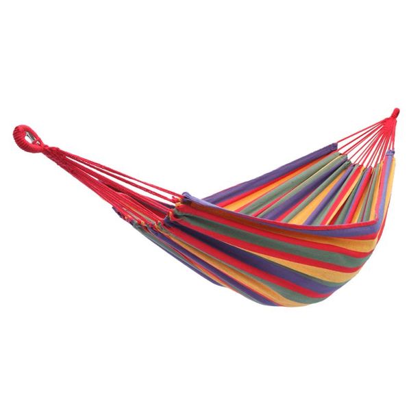

camp furniture polyester cotton hammock portable beach swing bed with two 2m tie ropes and backpack four red
