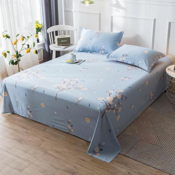 

sheets & sets 100% cotton bedding soft flat sheet wrinkle fade stain resistant queen king full size blue flower home winter 91*96in