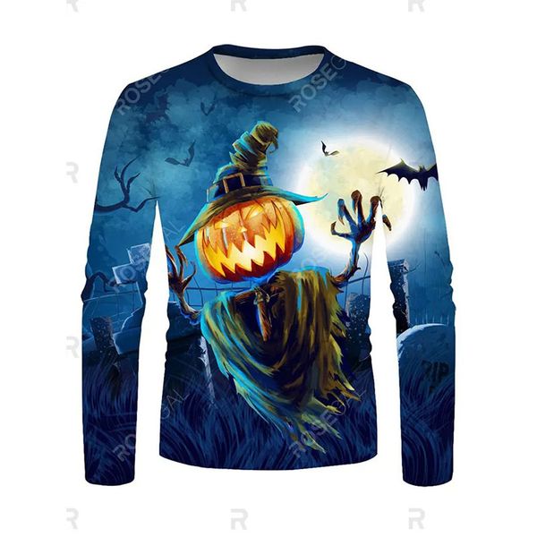 

halloween men's pumpkin scarecrow pattern crew neck casual t-shirt, Black