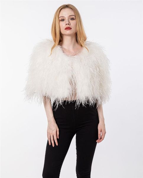 

women's fur & faux real ostrich feather shawl cape furry 2021 fluffy wedding party luxurious white purple pink color black yellow