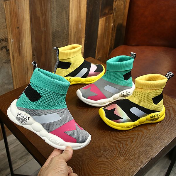 

childrens socks shoes 2021 spring and autumn korean version of knitted casual shoes for boys and girls breathable sports shoes, Black;red