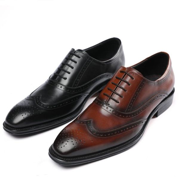 

genuine leather dress men shoes brogue carving wedding england trendy mens high grade office career work size 38-44, Black