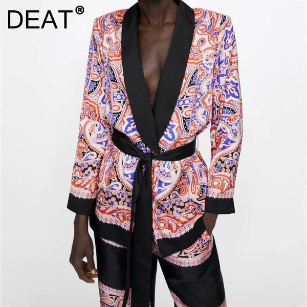 

women's suits & blazers [deat] 2021 autumn fashion tide coat long sleeve turn-down collar sashes printing temperament loose blazer wome, White;black