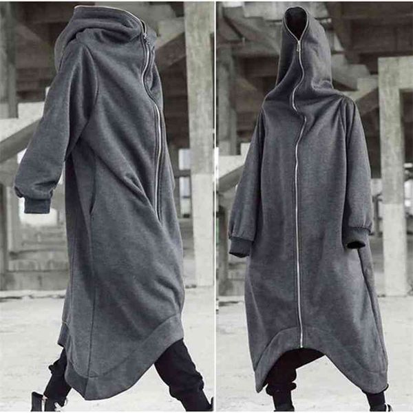 

long sleeve hooded nazgul coat zipper closure fleece lined hoodie a66 210813, Black