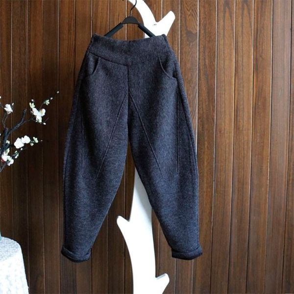 

pants autumn winter arts style women elastic waist loose knitting cotton thicken warm casual harem pants plus size v121 ex7f, Black;white
