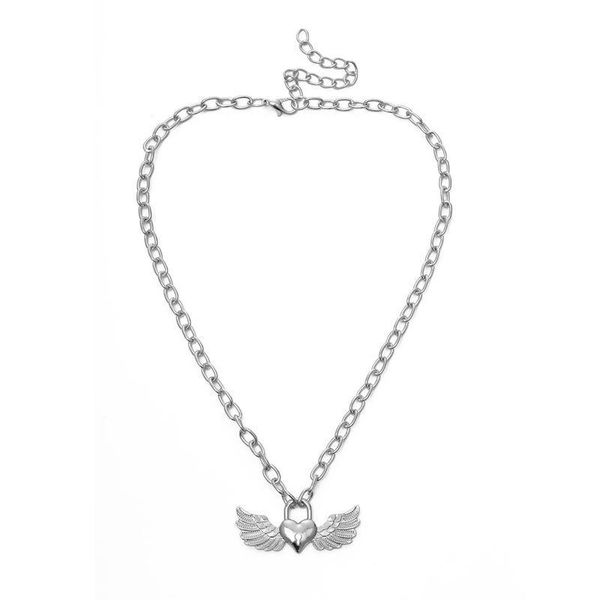 

pendant necklaces 2021 hip hop street girls clavicle chain choker punk gold silver color heart wing necklace women jewelry