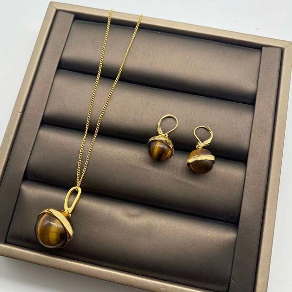 

design jewelry tiger's ball drop necklace net red same temperament fashionable cat's eye stone earrings female ir60, Black