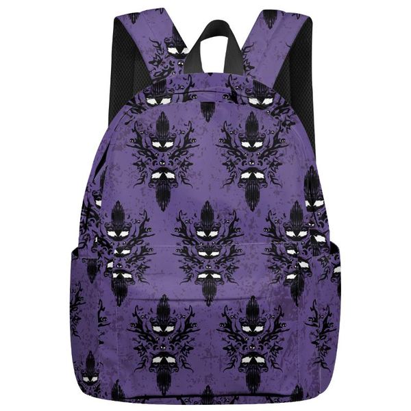 

backpack boys girls school bookbag haunted house skull bat purple casual travel simple men and women