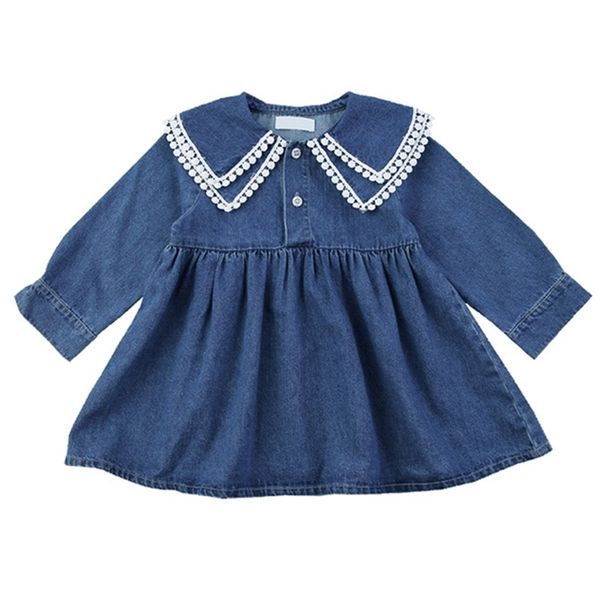 

girls denim dress autumn children thin soft side lapel european & american baby kids for 1-6y 210625, Red;yellow