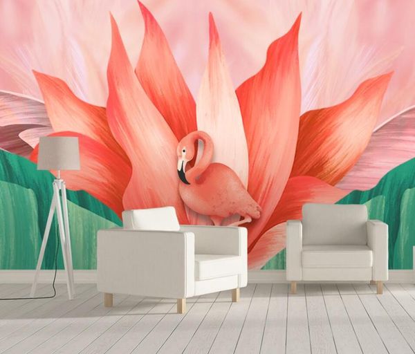 

wallpapers painting panorama house decoration net red style small fresh flamingo watercolor flower sofa background wall