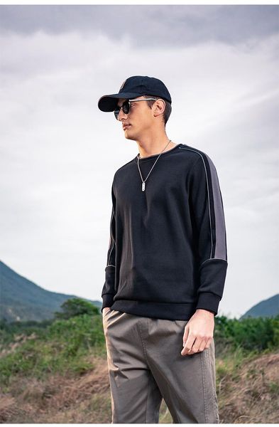 

men's hoodies & sweatshirts 4049 fall 2021 clothing trendy color matching striped turtleneck, Black