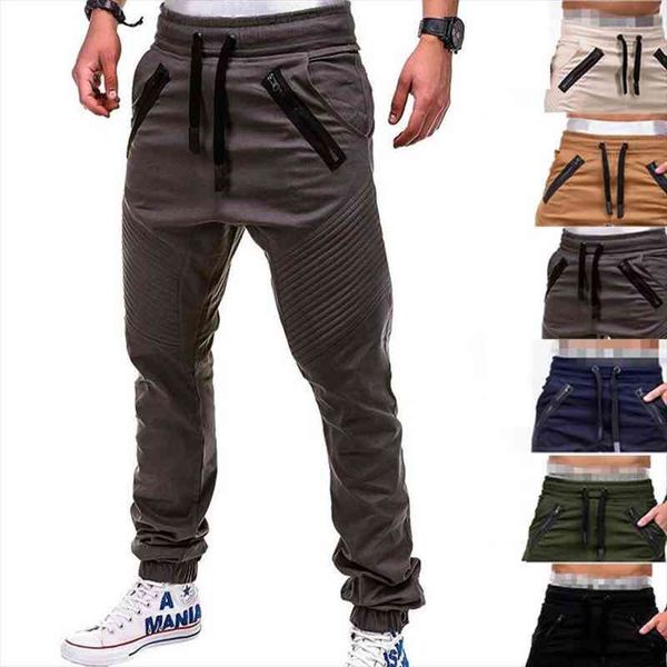 

casual joggers solid thin women pant cargo sweatpants male multi-pocket trousers hip hop harem pencil, Black
