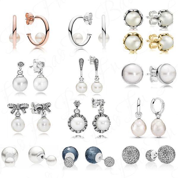 

925 sterling silver stud earrings shiny freshwater round bead irregular pearl earring earrings original female jewelry 220211, Golden;silver
