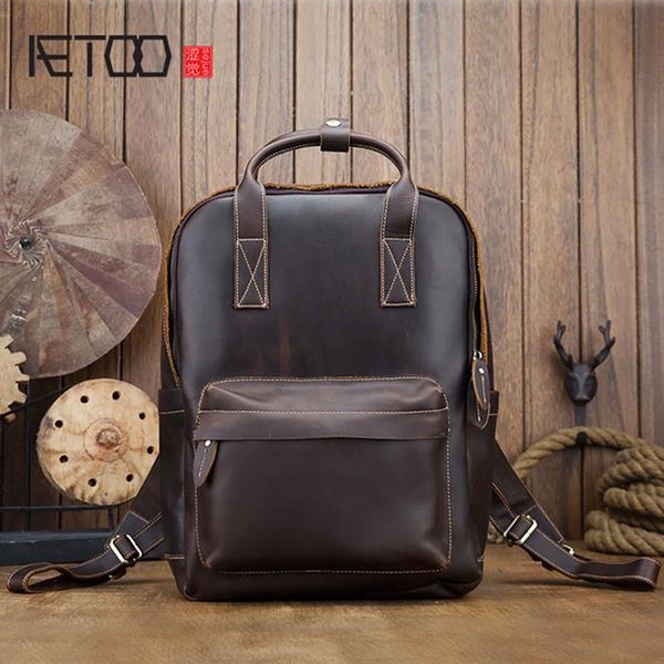 

backpack aetoo cowhide backpack, men's business casual trendy leather large-capacity travel bag