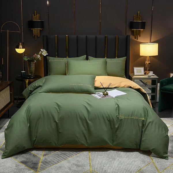 

bedding sets michiko simple stylish quilt cover double color matching embroidery 4-piece set