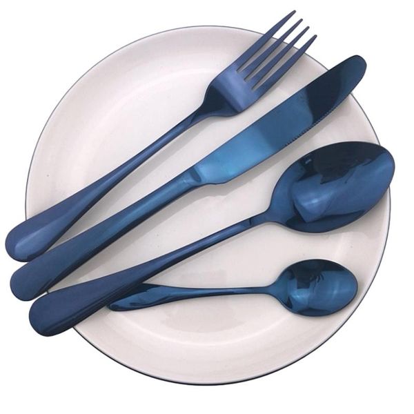 

blue icespoon stainless steel cutlery set flatware dinner light portable bag sharp steak knife forks spoons teaspoon 1 pcs sets
