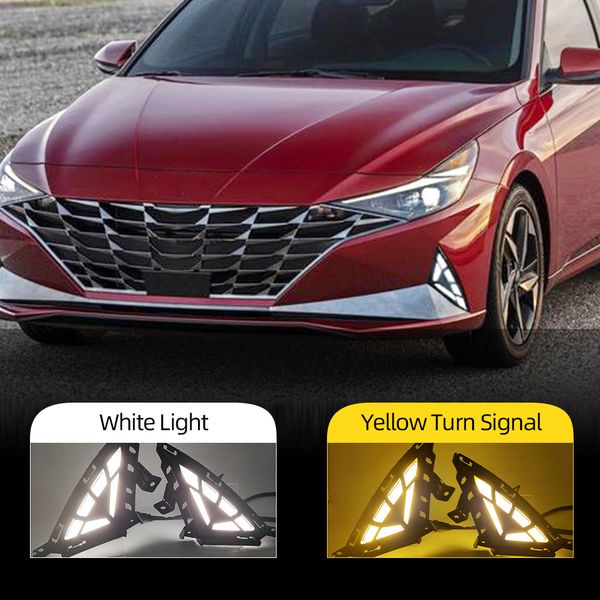 

2pcs led drl for hyundai elantra 2020 2021 fog lamp daytime running lights with yellow turn signal light foglight