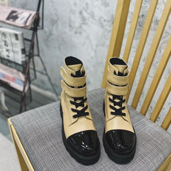 

boots mixed coloe lace up women ankle genuine leatner short double buckle winter for, Black