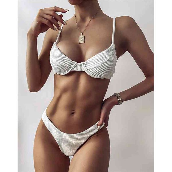 Solid Cor Swimsuit verão Beachwear Mulheres'swimwear V Neck Bathing Terno Micro Thong Sexy Rib Bikini Set Push Up Biquini 210722