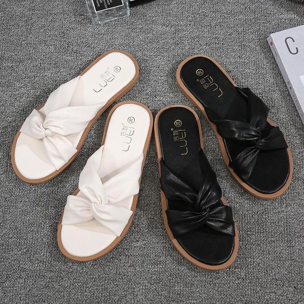 

slippers 2021 korean cross band beach flats slides women summer casual flip flops comfy anti-skid large size shoes, Black