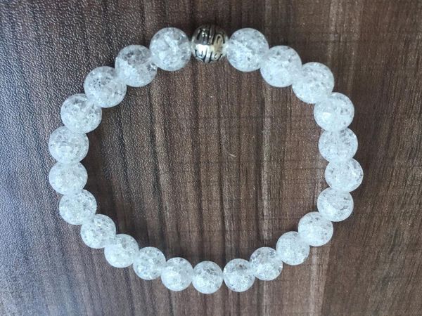 

charm bracelets 8mm white snow cracked quartz bracelet yoga prayer silver beads accessories mala, Golden;silver