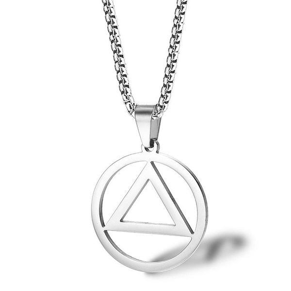 

chain necklace men circle triangle pendant stainless steel hip hop long necklaces fashion color jewelry, Silver