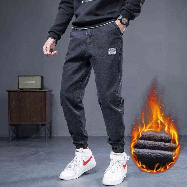 

plush jeans fashion brand loose large youth winter warm pants autumn men's wear, Blue