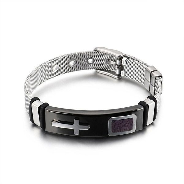 

charm bracelets fashion men's wristband business people stainless steel lace-up buckle bracelet jewelry accessories, Golden;silver