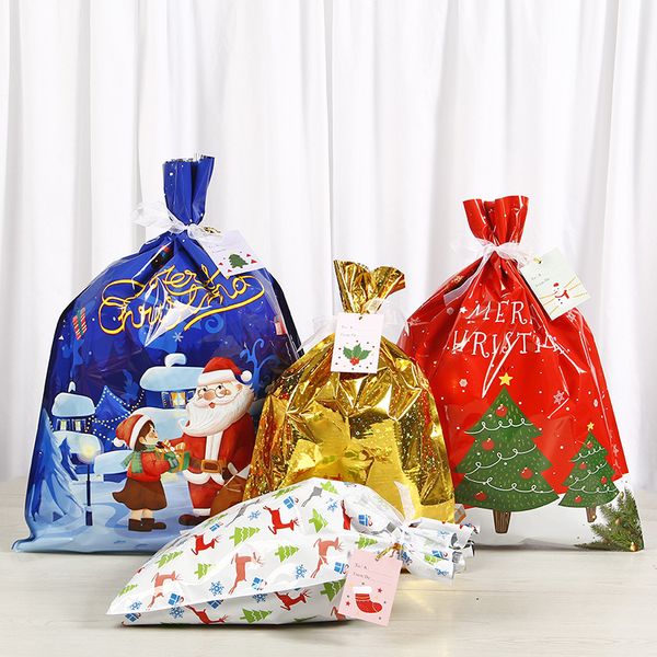 24 * 32 cm Sacchetti di imballaggio per caramelle natalizie di Natale Babbo Ek Pupazzo di neve Sacchi di stoccaggio regalo per feste di Natale Stampati Accessori colorati Borsa pacchetto