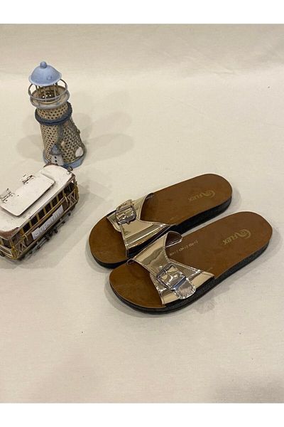 

slippers women's buckled gold, Black