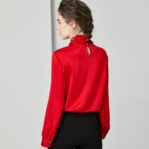 

capris brand fashion blouses 2021 spring work women ruffle patchwork long sleeve solid green black red shirts ol, Black;gray