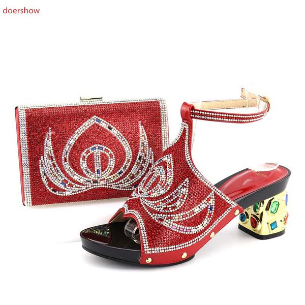 

doershow italian shoes and bag sets women set african matching decorated qv1-16 dress, Black