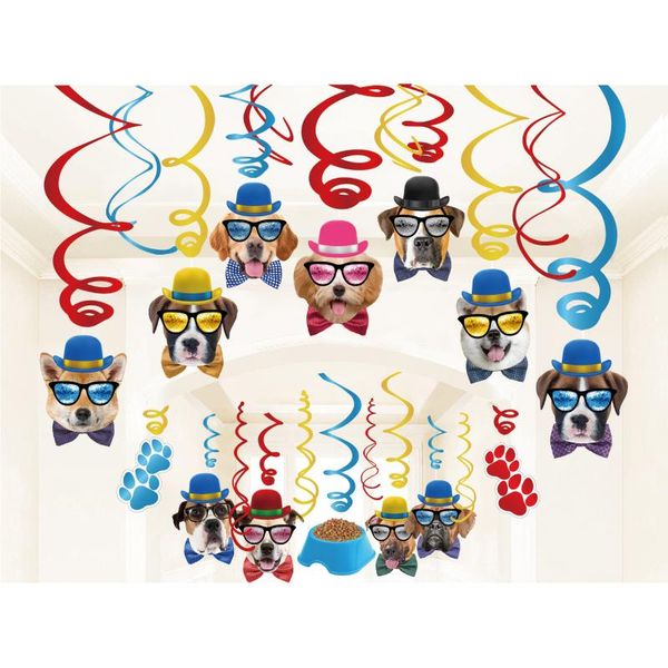 

30pcs pvc hanging swirls pet dogs party decorations ceiling foil spirals baby shower kid birthday favors supplies sashes