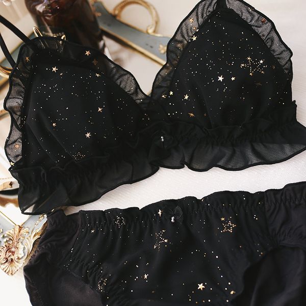 Heiße Unterwäsche Starry Frauen Bh Set Druck Volle Spitze Dreieck Tasse Draht Freies Schöne Mädchen Dessous Sexy Bralette Höschen Set