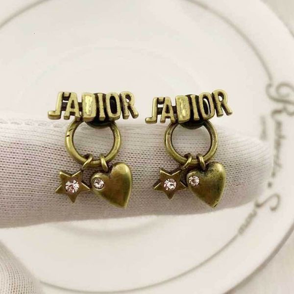 

d family earrings brass letters love 2021 trendy anti allergy super fairy small cd earrings female, Golden