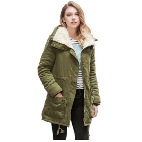 Kış İnce Parka Ceket Kadınlar Avrupa ve Amerika S-3XL Artı Boyutu Haki Sarı Kırmızı Siyah Gevşek Moda Sıcaklık Giyim LR304 210531