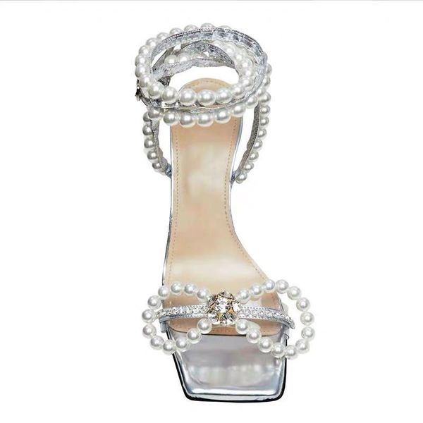 

kmeioo elegant dress shoes woman open toe high heels pearl sandals ankle strap party women brideshoes, Black