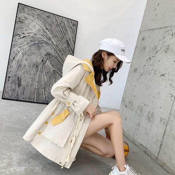 

spring autumn windbreaker girls student loose trench female coat for jacket women jeans outerwear coats hood hooded cloak women's, Tan;black