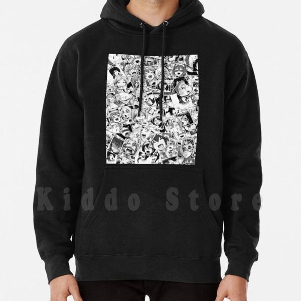 

men's hoodies & sweatshirts pattern long sleeve collage hentai anime girls black white japan weeb girl manga doujin doujinshi