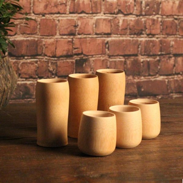 

mugs natural bamboo water tea beer cups carved round mouth cup coffee juice drinking mug 2 styles 6x8cm 5x6x6.5cm