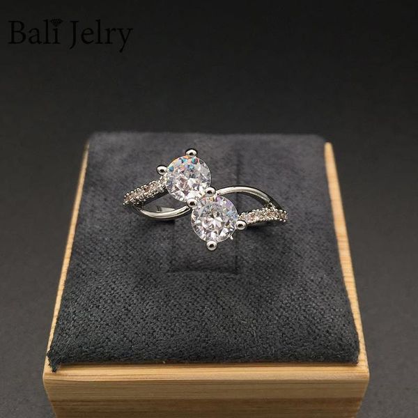 

cluster rings bali jelry trendy 925 silver charm jewelry double shape round zircon gemstone accessories for women wedding engagement, Golden;silver