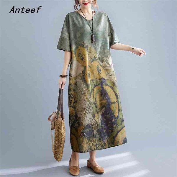

short sleeve plus size vintage animal print dresses for women casual loose long woman summer dress elegant clothes sundress 210517, Black;gray