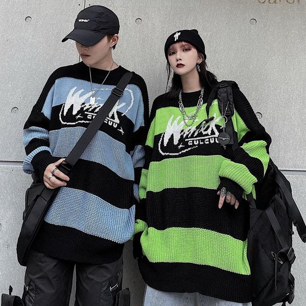 

men's sweaters women's sweater stripe letter casual harajuku pullover autumn drop vintage punk hip hop streetwear korean clothing, White;black