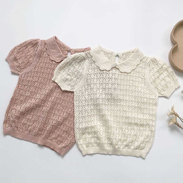 

baby girl hollow out t-shirt summer kids girl short sleeve knit t-shirt infant kids baby girl t-shirt clothes 210722, Blue