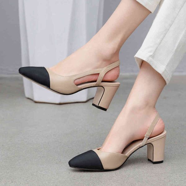

dress shoes slingbacks meotina women high heels natural genuine leather thick heel cow mixed colors pumps ladies 43 1mzp, Black