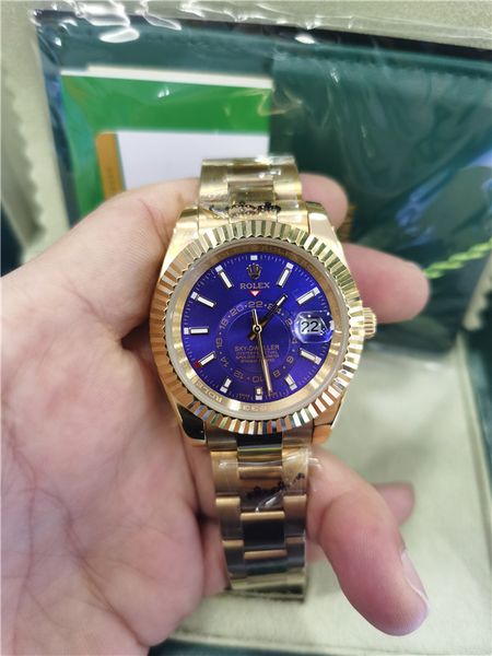 

with original box luxury watches 326938 18k yellow gold champagne blue dial 42mm automatic fashion men's watch wristwatch, Slivery;brown