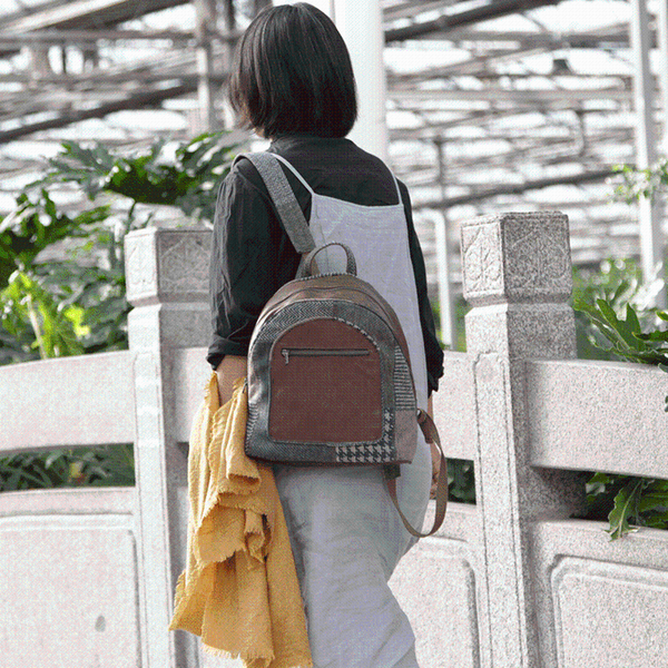 

outdoor bags women woolen cloth backpack handmade female pu leather school all match backpacks casual