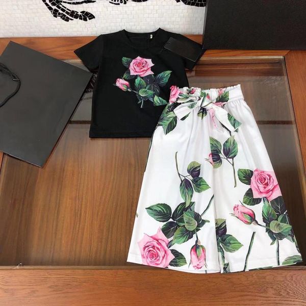 

spring children's clothing girl fashion two-piece suit baby girl pullover + loose cotton floral pants, White